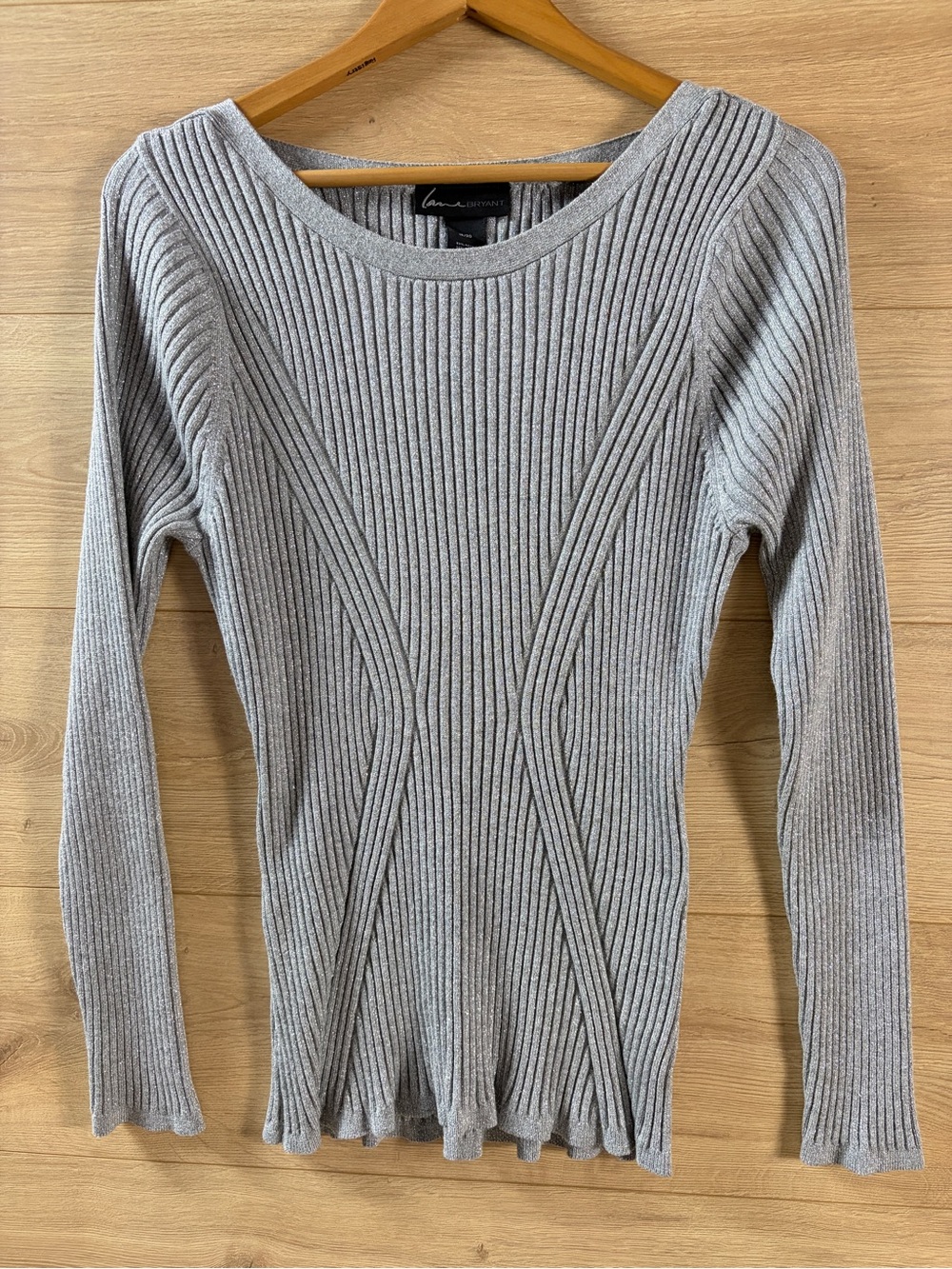 Lane Bryant Silver Lurex Ribbed Sweater Fitted Hourglass Knit Top Plus 18/20